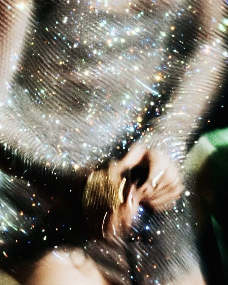 Motion-blurred close-up of shimmering silver partywear on a dance floor